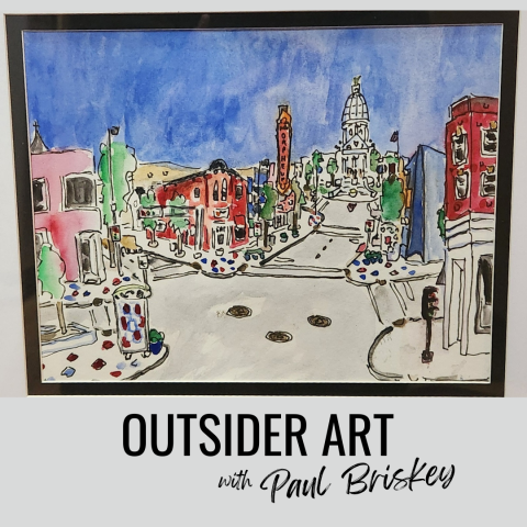 watercolor and line drawing of state street by paul briskey